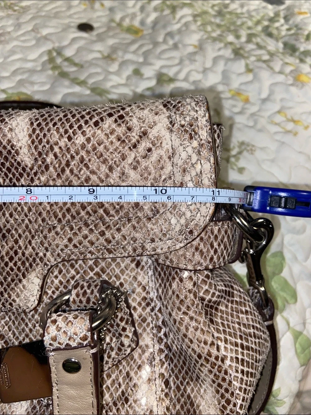 Coach Snake-Embossed Shoulder Bag in Taupe and Beige